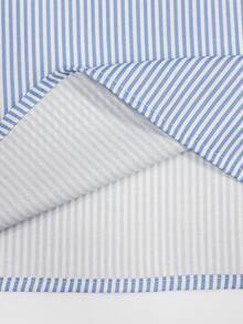 Breezaya Plus Size Women's Striped Drop Shoulder Sleeve Button Half Placket Casual Shirt - Blue - View 5