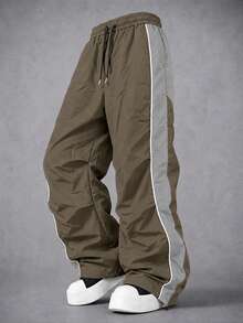 Manfinity Denimwave Men's Contrast Color Drawstring Waist Straight Leg Loose Casual Pants - Brown - View 3