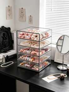 1pc 5-Layer High Transparency Acrylic Hair Accessory Storage Box, Dust-Proof Drawer Style Hair Tie Hair Clip Jewelry Box, Desktop Ornament Organizer Box - Multicolor - View 3