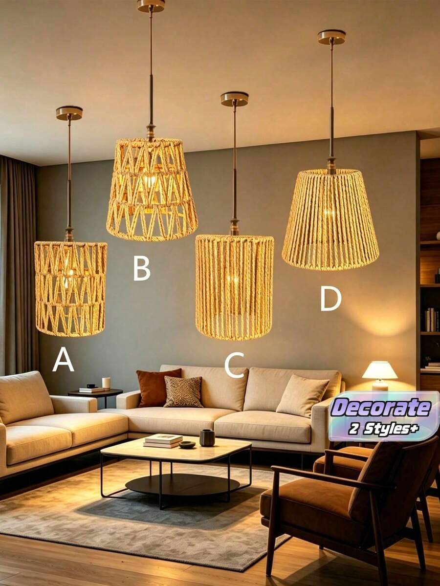 1PC/3pcs Creative Paper Rope Handmade Woven Pendant Light Shade Chinese Southeast Asian Style Homestay Hotel Lamp Shade Decor For Living Room Bedroom Dining Room - Rattan Lampshade - View 1