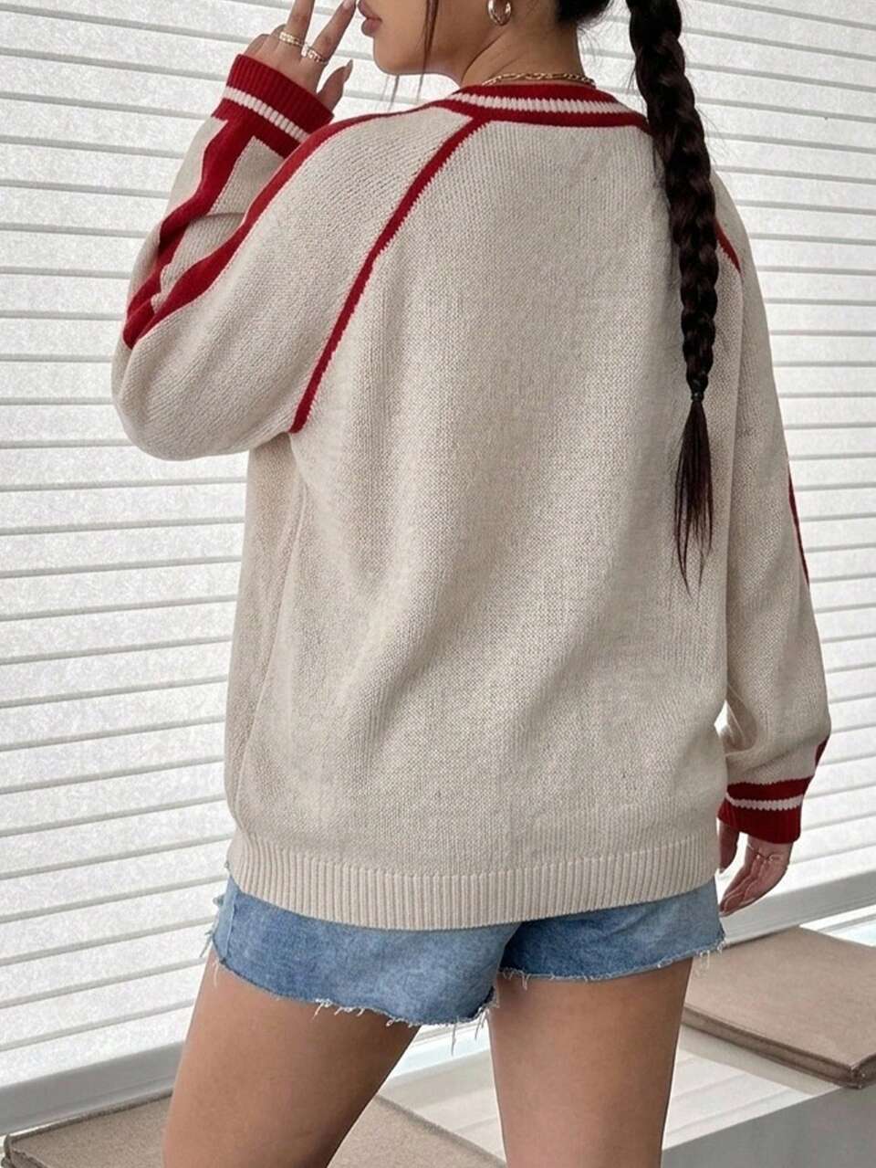 Dazy Plus Colorblock Patchwork Letter Jacquard Loose Street Casual Autumn/Winter Pullover Sweater
