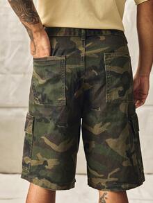Norleigh 男士休闲工装迷彩牛仔短裤，街头时尚风格 - 軍綠色 - 查看 7