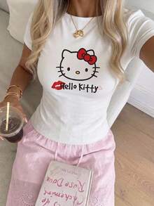 CovetEZ HELLO KITTY AND FRIENDS | SHEIN 女款休閒修身T恤，95%棉，女款夏季服飾 - 彩色 - 查看 6