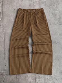 AXEPEAK Men's Summer Casual Striped Shirt And Long Pants Set - Brown - View 9