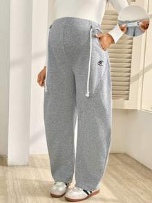 SHEIN Maternity Fashion Versatile Adjustable Waistband Pants With Pockets Fall - Light Grey - View 1