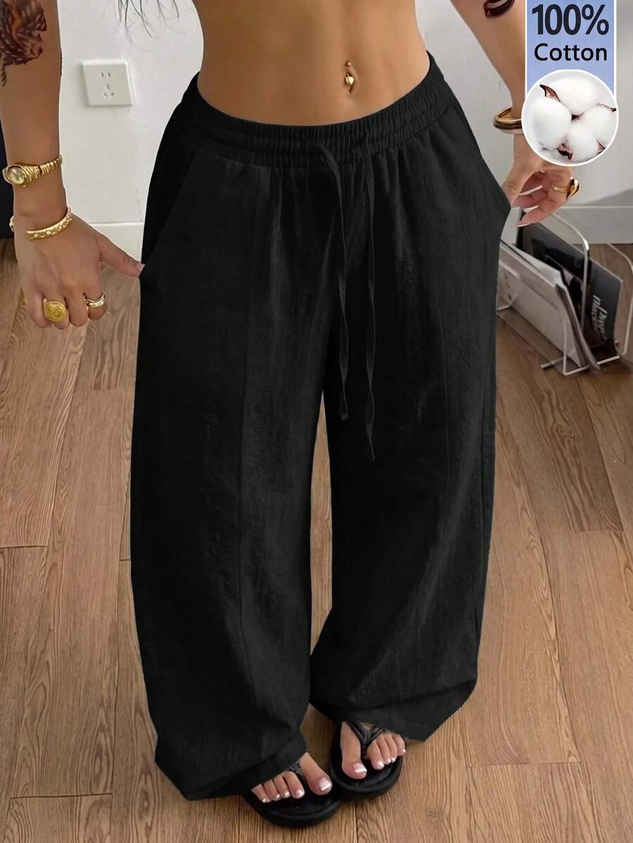 Coolane 女款素色休閒百搭日常穿著長褲 - 黑色 - 查看 1