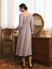 Côtesoire Women's Lace Patchwork Pleated Casual Daily Home Sleep Dress - Pink - View 2