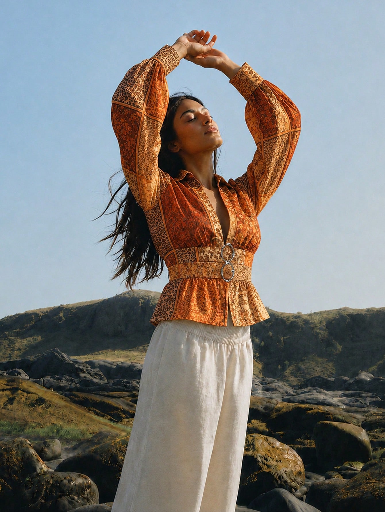 V-Neck Printed Blouse