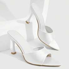 CUCCOO SZL Women's Shiny Pointed Toe Stiletto Mule Sandals, Chic & Sexy Patent Leather Slip-On Sandals For Party, Date, Commute, Summer Outfit Summer Shoes - Simulated silk white - View 4