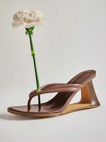 SHUZIA Women's Chic Casual Slip-On Thong Strap Wedge Sandals - Mocha Brown - View 7