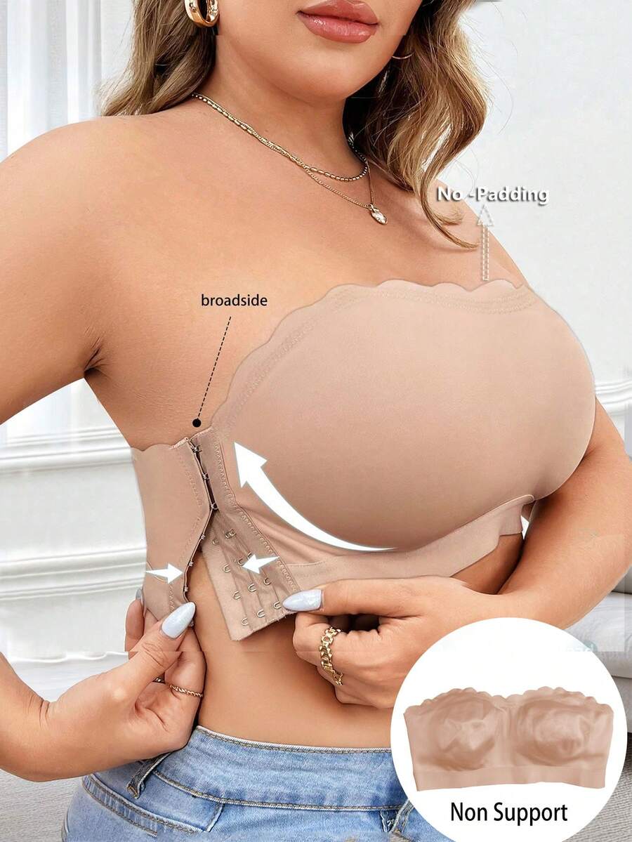 SHEIN Top tipo bralette sin aro con cierre lateral para mujer de talla grande - Albaricoque - Ver 1