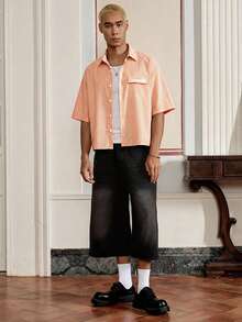SWAVVY Camisa de manga corta casual con estampado de rayas y ajuste holgado, adecuada para primavera y verano - Naranja - Ver 3