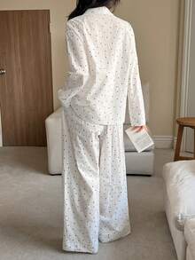 Dazy Tall Women's Polka Dot Blouse And Loose Long Pants Casual 2 Pieces Set Fall - White - View 2