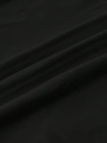 Tween女孩黑色純色休閒極簡半開扣 Polo 領修身短袖 T-shirt - 黑色 - 查看 6