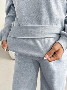 SHEIN Maternity Autumn/Winter Casual Bowknot Print Thermal Lined Sweatshirt & Sweatpants 2 Pieces Set - Grey - View 5