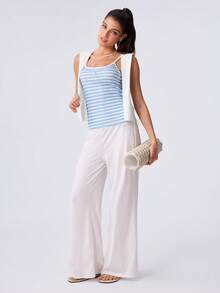Loungeista Women Thin Spaghetti Strap Cami Top, Versatile Casual Tank Top, Sport Vacation Loungewear For Spring Summer Autumn - Blue and White - View 6