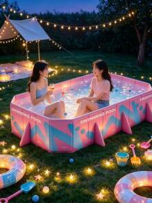 1pc Large Pink Foldable Swimming Pool, Non-Inflatable PVC Family Water Play Center, Outdoor Backyard Summer Fun For Kids Teens & Adults - Folding pool - View 8