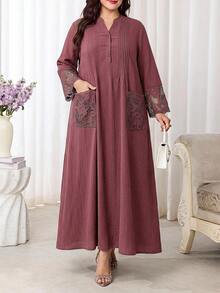 Al Najma Plus Size Women Solid Color Casual Party Arabian Dress - Dusty Pink - View 4