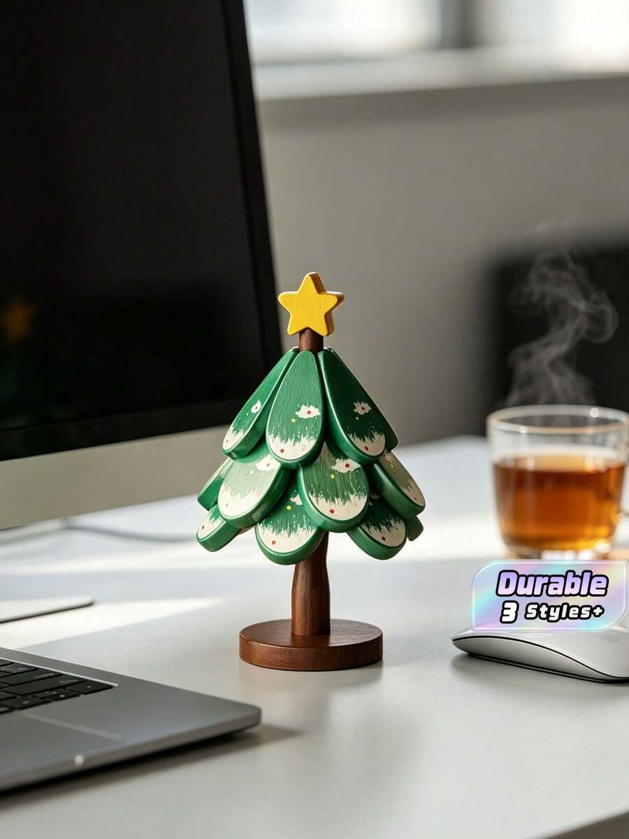 5 Packs Solid Wood High Temperature Resistant Non Slip Scald Reusable Christmas Tree Heat Insulation Mat Elegant Home Desktop Pot Cup Table Decor - View 1