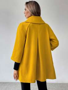 LanaWest Women Plain Color Block Front Button Long Sleeve Casual Jacket - Yellow - View 2