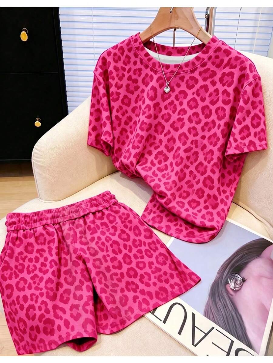 Tween Girl Casual Minimalist Short Sleeve T-Shirt And Shorts 2 Pieces Set, Suitable For Summer - Multicolor - View 1