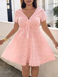 SHEIN EZwear 大尺碼夏季休閒純色紋理洋裝 - 粉色 - 查看 4