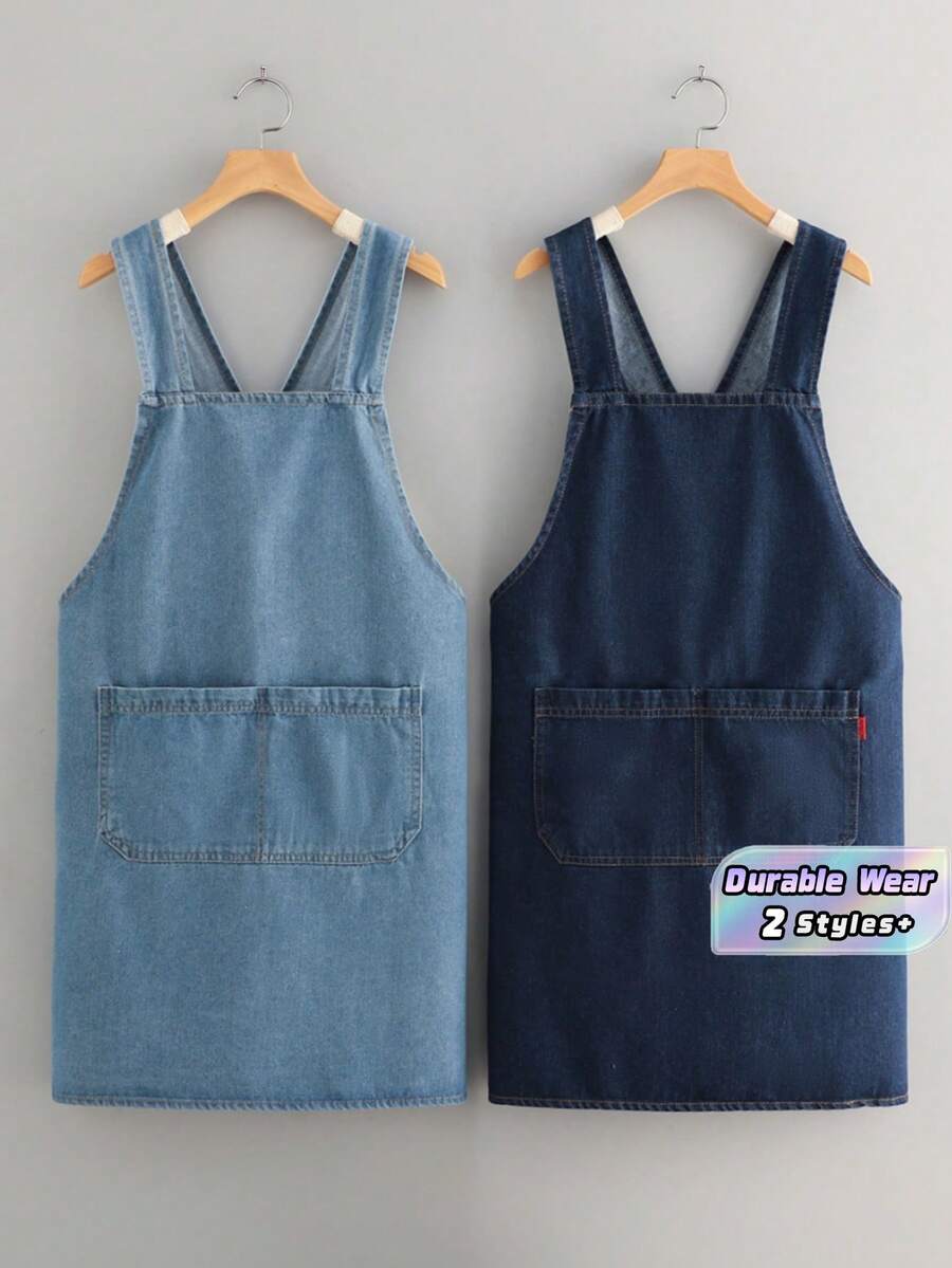 1 Buah Celemek Denim Kokoh Tahan Lama Unisex untuk Barista, Toko Roti, Kedai Teh, dan Pakaian Kerja Lainnya - Gaya tali - View 1