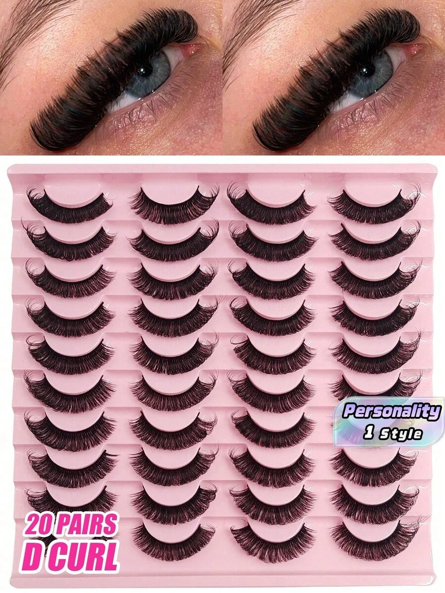 20對D捲度蓬鬆濃密可重複使用仿貂毛假睫毛,條狀假睫毛 - 黑色04 - 查看 1