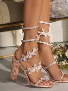 SHUZIA Women's Rose Gold Butterfly Decorated High Heel Sandals For Wedding Party Summer Shoes Spring Shoes Spring Break Easter Prom Heels Summer Shoes - Rose Gold - View 2