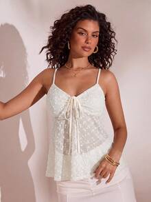 Opulessa Women's Solid Color Front Tie Fashion Camisole - Apricot - View 3