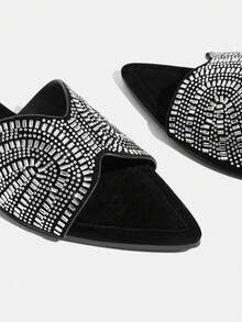 CUCCOO TILAWA New Outdoor Women's Flat Sandals, Black Slippers With Pointed Design And Colorful Sequins, Soft And Comfortable Soles, Suitable For Casual Gatherings - Black (White Diamond) - View 6