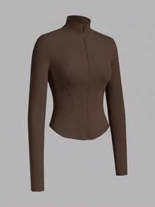 SHEIN EZwear 女款黑色針織防紫外線外套，適合秋冬穿著 - 棕色 - 查看 6