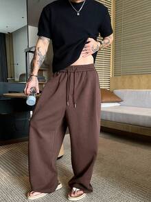 DAZY Spring/Autumn Loose Brown Elastic Waist Pleated Design Men's Sweatpants - Brown - View 7