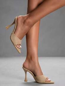 CUCCOO SZL Women's Shiny Pointed Toe Stiletto Mule Sandals, Chic & Sexy Patent Leather Slip-On Sandals For Party, Date, Commute, Summer Outfit Summer Shoes - Suede apricot - View 5