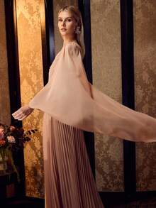 MOTF Soiréza ELEGANT ONE SHOULDER PLEATED MAXI GOWN WITH RHINESTONE & PEARL EMBELLISHED BODICE FOR WEDDING,PARTY - Champagne - View 5