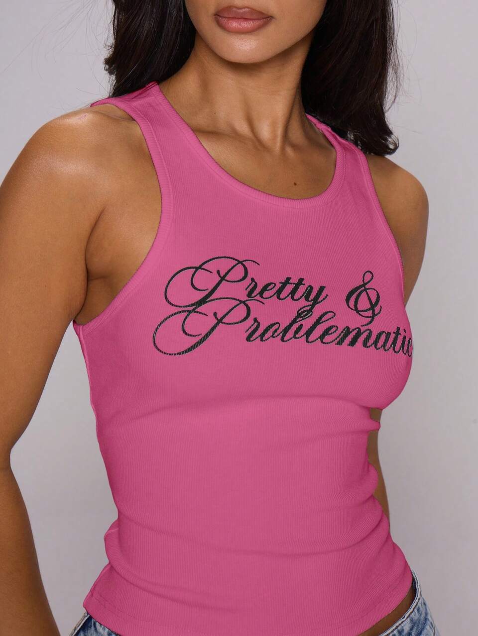 Grafik-Tanktop 'Pretty & Problematic' Frühling Sommer Festival Ibiza Urlaub Y2K Vintage