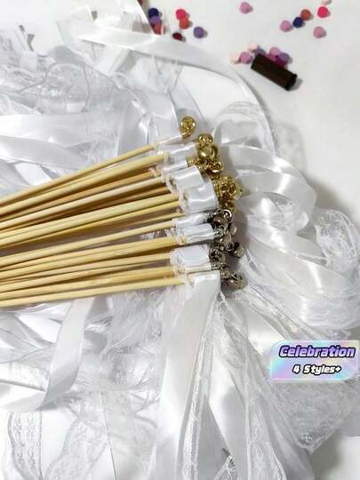 30/50 Pcs White Ribbon Magic Wand Fairy Stick With Rotating Lace Bells Gold And Silver Color Cheering Props For Wedding Celebration Christmas Party New Year Stage Performance Decoration Reusable Festive Decor Must Have