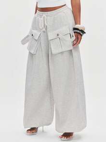 NYA SZN Pant Sweatpant Cargo Pocket Jogger Drawstring Flap Pocket Casual Travel Athleisure Everyday Fall Winter - Grey - View 2