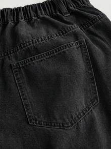 SHEIN MOD Plus Size Casual Alternative Normal Washed Wide Leg Jeans Summer Black Formal Club - Black - View 4