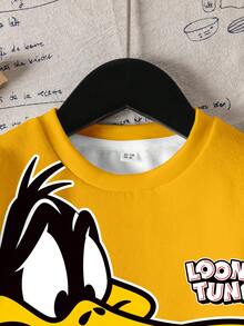LOONEY TUNES X SHEIN 小男孩字母卡通印花圓領長袖運動衫 - 白色 - 查看 5