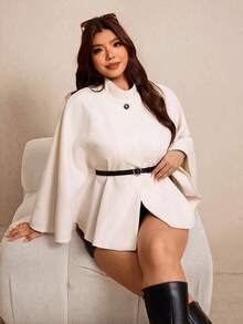 Elaquor Plus Size Women's Stand Collar Casual Elegant Versatile Daily Wear Office Evening Wool Jacket Autumn - Apricot - View 7