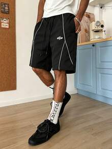 STEELVANCE Herren Lässig Sommer Kontrast Saum Kordelzug Taille Bermuda Strand Shorts - Schwarz - Übersicht 4