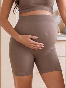 GentleRue Maternity 孕妇纯色休闲百搭日常穿着及运动短裤 - 棕色 - 查看 2