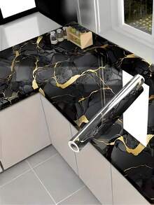 1 Roll Aluminum Foil Marble Pattern Waterproof Self Adhesive Peel And Stick Removable Vinyl Wallpaper For Bathroom Kitchen Cabinet Countertop Furniture DIY Home Decor - multicolor - View 7
