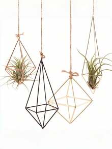 1PC Lightweight Durable Rustproof Iron Triangular Geometric Cube Hanging Planter With Rope For Indoor Outdoor Home Garden Office Balcony Study Living Room Valentine Wedding Holiday Party Decor Modern Farmhouse Style Wall Hanging Gift - Multicolor - View 2