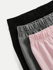 SHEIN Girlism 青少年女孩休閒極簡風優雅冬季內搭褲 3件套 棉質四季適用 - 彩色 - 查看 3