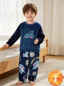 Boys Blue Plush Printed Long Sleeve Pants Casual Comfortable 2 Pieces Loungewear Set - Multicolor - View 1