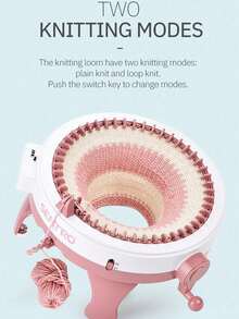 1Pc Hand Operated Wool Knitting Machine Kit With Random Yarn Crochet Hooks Rotatable Double Sided Knitting Board 40 And 48 Needle Options For DIY Handmade Crafts - Pink - View 2