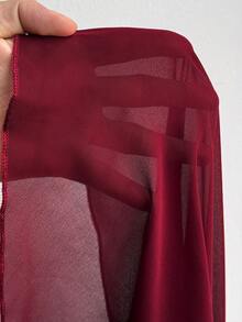 Viva Relle Gaun Ukuran Plus Seksi Warna Burgundy dengan Blok Warna dan Lengan Mengembang yang Mengencangkan Pinggang untuk Musim Gugur - Burgundy - View 8