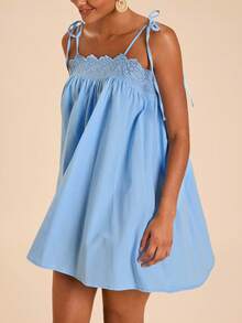Travachic Lace Trim Patchwork Blue Doll Dress, Dress,Dresses For Women Summer - Blue - View 6